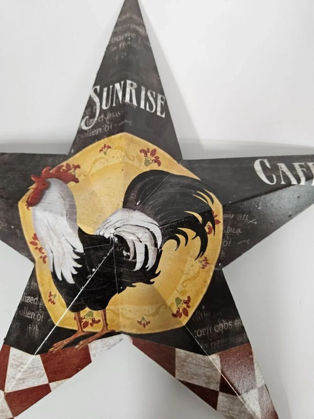 Farmhouse Rooster Metal Barn Star Wall Decor Sunrise Cafe Country 13.5